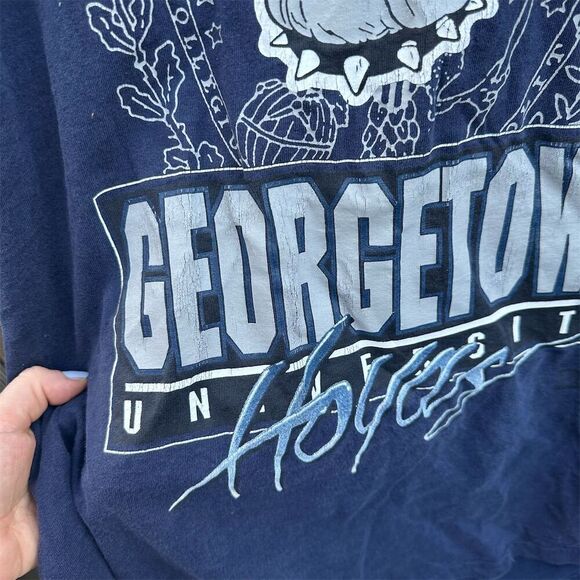 Vintage Georgetown Hoyas Men's XL Blue Graphic T-Shirt 90s Sports Tee - Picture 4 of 5